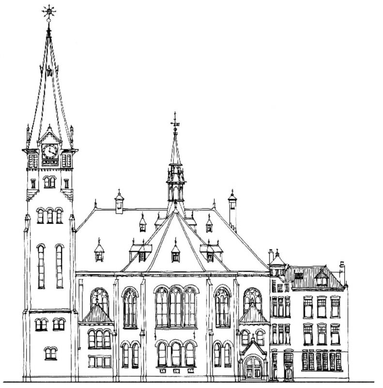 Tekening gevel pand Van Ostadestraat 151 Oranjekerk