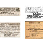 Boven links: Algemeen Handelsblad 09-10-1874, rechts: Purmerender Courant 30-03-1881. Onder links: Algemeen Handelsblad 20-02-1878, rechts: Algemeen Handelsblad 11-04-1885