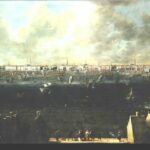 Uitzicht vanuit de kerktoren te Buiksloot met zicht over Volewijck op Amsterdam. Op de voorgrond flaneren voorname burgers op de Waterlandse Zeedijk, de huidige Buiksloterdijk. Rechts zie je het Galgenveld. Jan Wildens (1585/6 – 1653). Bron: HCAN