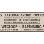 Het gezin Wegloop opent een winkel met kruideniers- en grutterswaren aan Rapenburg 93. Nieuw Israëlitisch Weekblad 09-10-1931.
