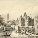Op de voorgrond de Geldersekade en de Vismarkt. Links brouwerij De Haan. In het verschiet de Zuiderkerkstoren. Door: Olivier Springer (1846).