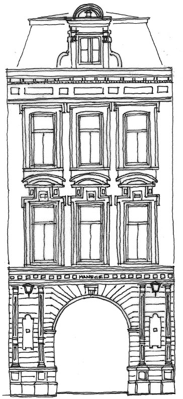 Tekening gevel pand Vondelstraat 140 Hollandsche Manege