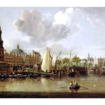De Haringpakkerstoren aan de Haringpakkerij in 1690 door Jacobus Storck met erachter het hoekpand aan de ingang van de Nieuwendijk.
