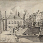 Leidsegracht 106 (rechts) met manege (links) en stadsmetseltuin (midden) in 1810. Lamberts, Gerrit. Techniek: Oost-Indische inkt. Bron: Stadsarchief Amsterdam.