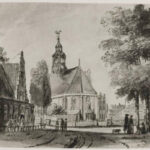 Tekening uit 1769 met links het Wapen van Heemstede, toen nog met trapgevel.