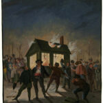 Het verbranden van de douanehuisjes in Amsterdam op 15 november 1813, anonieme tekenaar. Bron: Rijksmuseum.