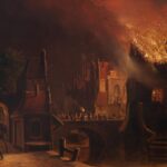 De opstand van 1813 tegen Napoleon begon met het in brand steken van de Franse douanehuisjes in Amsterdam. Deze brand is veelvuldig door schilders vastgelegd, hier door Christoffel Albertus Vos.
