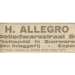 Advertentie zuurinleggerij Allegro in de foeliedwarsstraat 50-52 (1923).