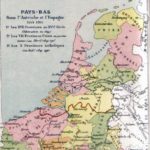 Kaart met boven de lijn de noordelijke Nederlanden en onder de zuidelijke Nederlanden.
