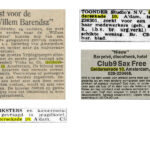 Krantenartikelen Geldersekade 10. V.l.n.r. De Waarheid 27-11-1946 / De Telegraaf 30-8-1965 / De Telegraaf 04-07-1967 / Het Vrije Volk 24-10-1980.