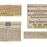 V.l.n.r. Alg. Handelsblad 14-09-1892 / Nieuws van den Dag 25-08-1884 / Nieuws van den Dag 02-08-1886 / Nieuws van den Dag 10-01-1887.
