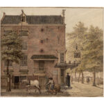 Hoekhuis Binnenkant 51 / Kalkmarkt 13 met daarin een tabakswinkel gevestigd, genaamd Varinas. Circa 1775, door: Reinier Vinkeles. Bron: Stadsarchief Amsterdam.