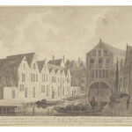 1784 Historiserende voorstelling 1525 Tavenier, Oudez. Kolk van het Kamperhoofd naar de overbouwde oude Kolksluis in de Zeedijk.