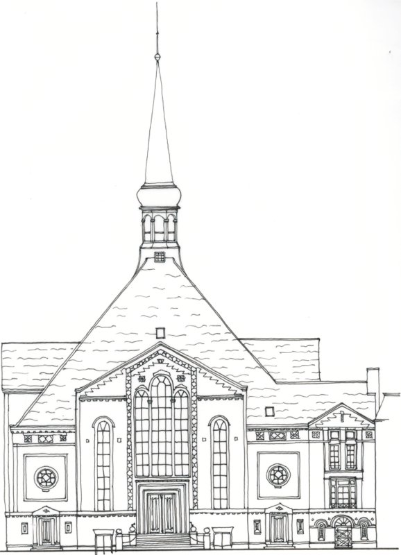 Tekening gevel pand Parkkerk, Gerard Brandtstraat 26-28, Amsterdam