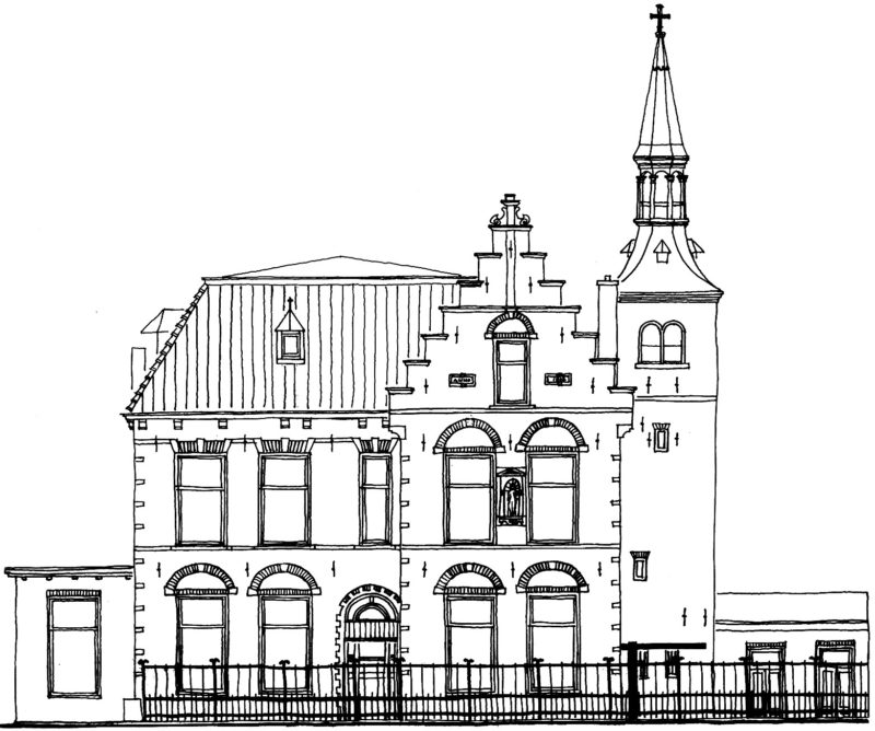 Tekening gevel pand Pastorie Schuilkerk de Hoop, Harteveldseweg 24, Diemen