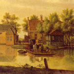 Haagsche Schouw met veerpont nabij Valkenburg 1774 door P.C. la Fargue (1729 – 1782).