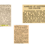 van linksboven met klok mee: Dagblad voor Noord-Holland 03-10-1942 / Algemeen Handelsblad 22-06-1944 / Al in mei 1945 kreeg Bonekamp een gedenkteken. De typhoon 12-05-1945.