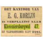 Melding van verhuizing naar de Kloveniersburgwal 47. (Algemeen Handelsblad, 1899).